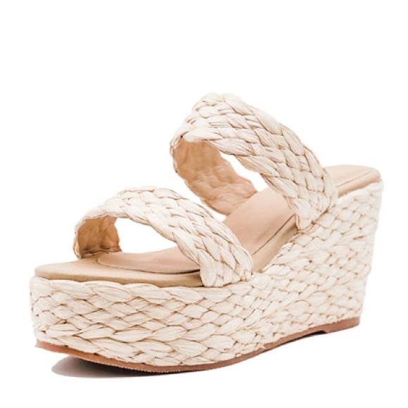 Kaanas Tenerife Natural Raffia Platform Sandals - Picture 1 of 7